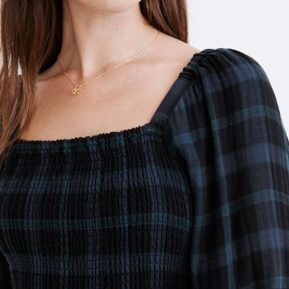 Madewell Plaid "Lucie" Long-Sleeve Smocked Midi Dress - Picture 3 of 4